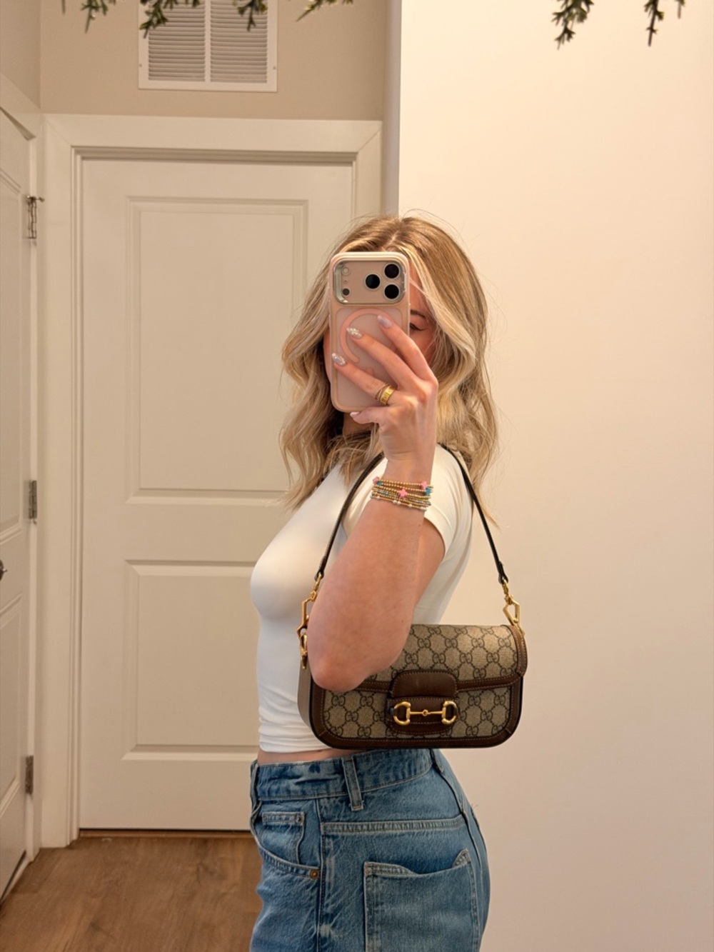 Gucci Canvas Horsebit 1955 Shoulder Bag with Gold Hardware - Picture 14 of 16
